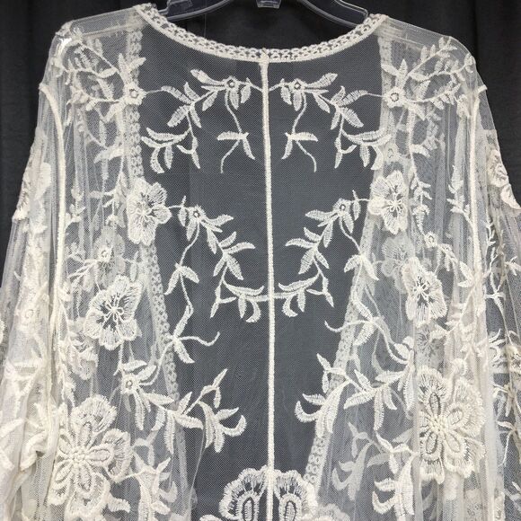 Lane Bryant Size 22/24 Sheer Creme Lace Open Front Cardigan Kimono Embroidered - Picture 8 of 12